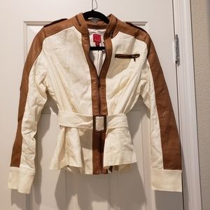 NWOT G.I.L.I. Linen Jacket Faux Leather Trim